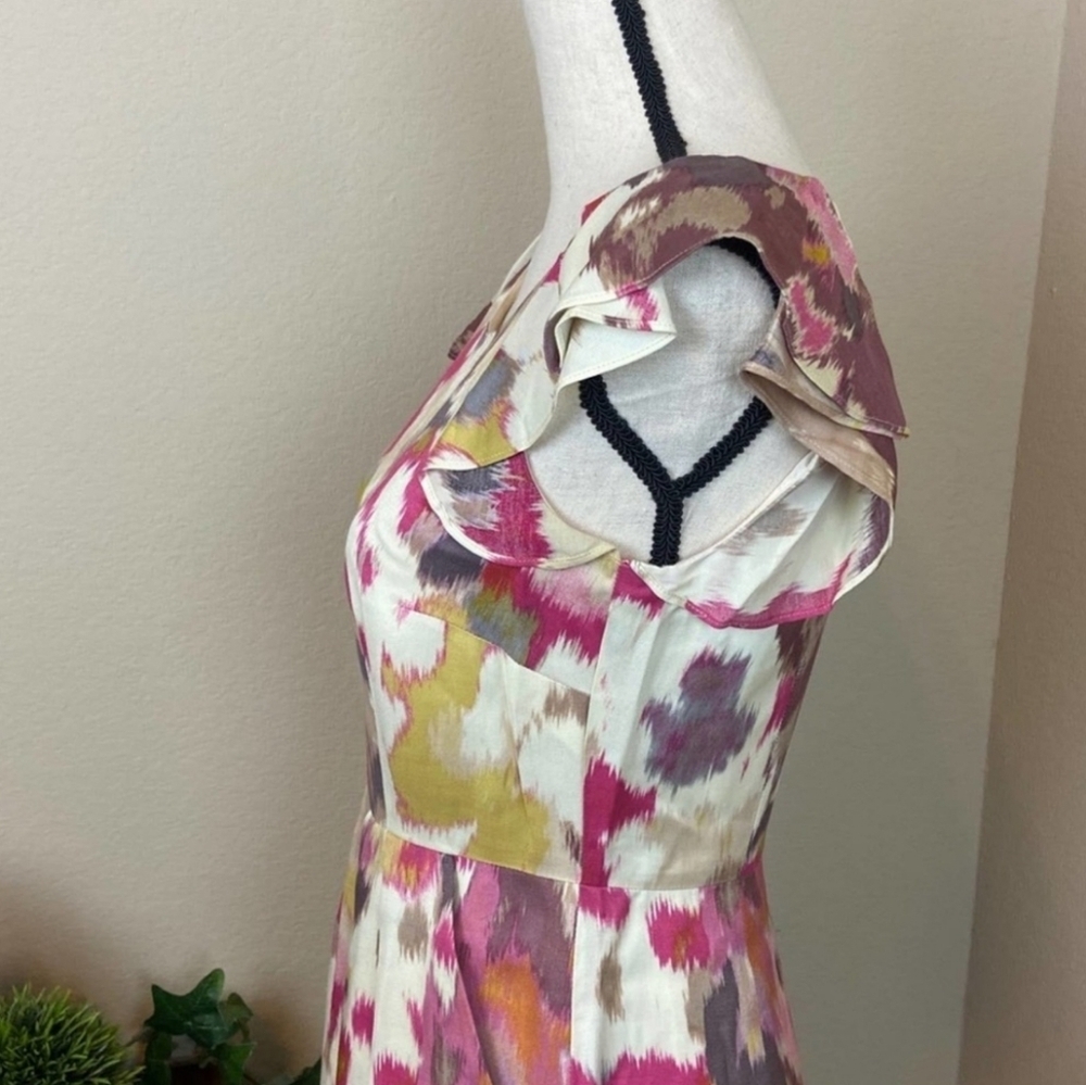 LOFT Flutter Sleeve Cream Pink Print Women's Dress Size 0 - Picture 6 of 14